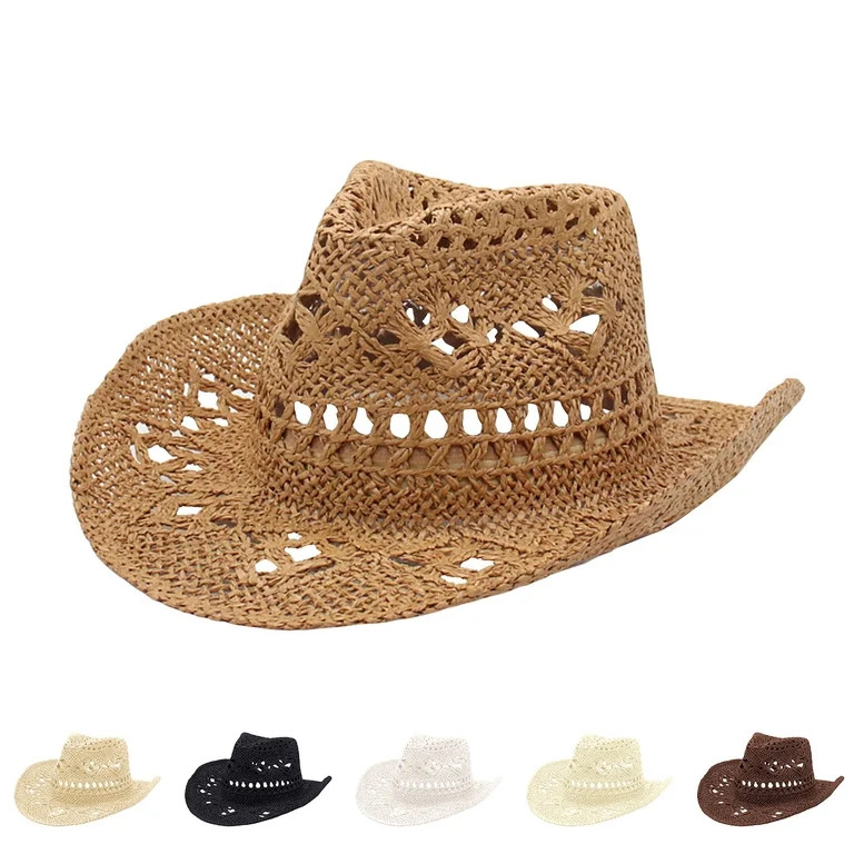 FCLoft Sun Hats For Women's, Hand Woven Straw Beach Cowboy Hat, Fashionable Outdoor Sun Hat with ... | Walmart (US)