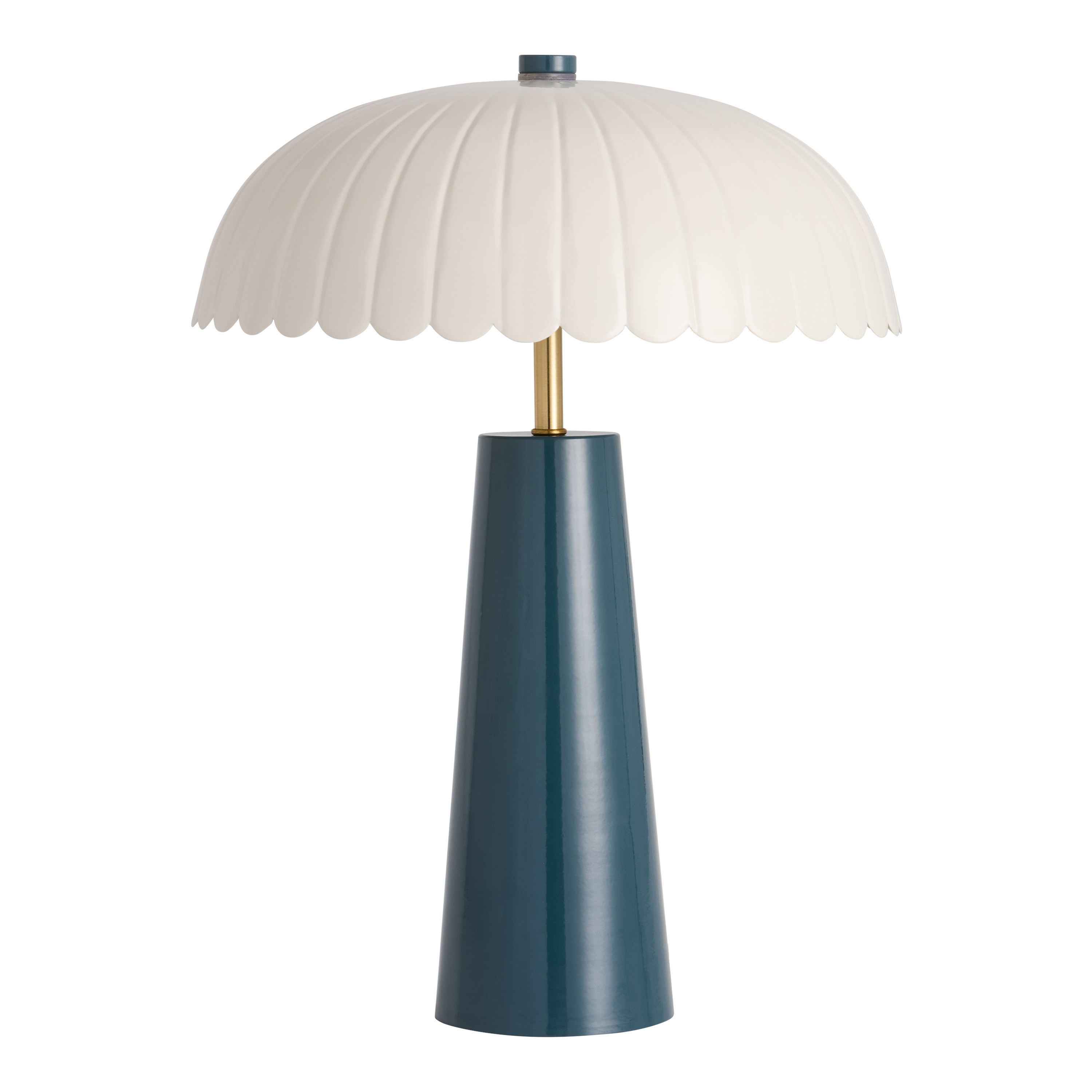 Blue Metal Cone and White Scalloped 2 Light Table Lamp | World Market