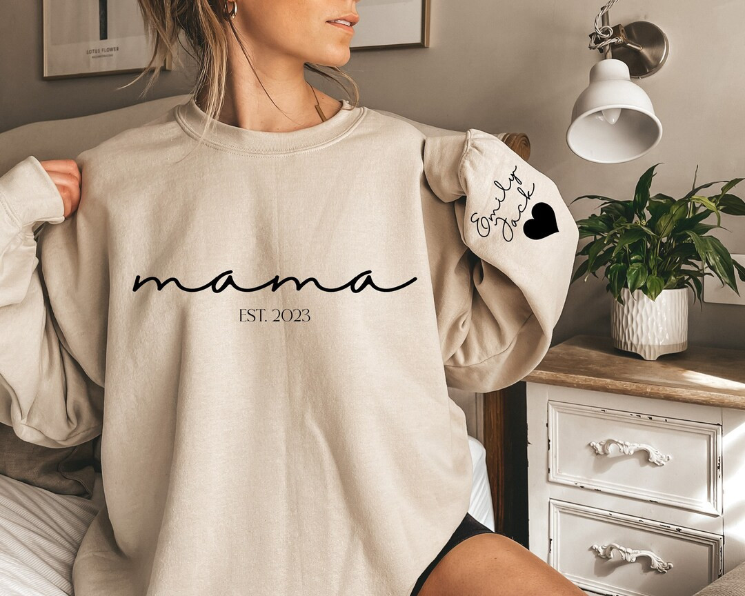 Personalized Mama Sweatshirt with Kids Names Sleeve, Custom Momma Sweater, Est Date Mom Sweatshir... | Etsy (US)