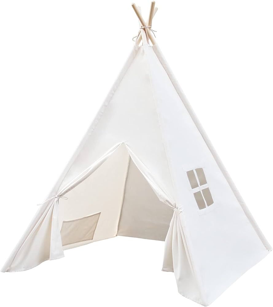 WATEVLOTCS Kids Play Teepee Tent with Carry Bag 43 x 43 x 63 Inch, Natural Cotton Canvas + Pine W... | Amazon (US)