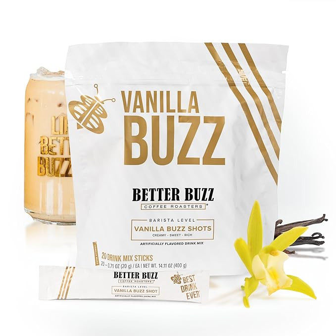 Better Buzz Vanilla Coffee Creamer Sticks - 20ct., Instant Creamer Packets, Vanilla Flavored Powd... | Amazon (US)
