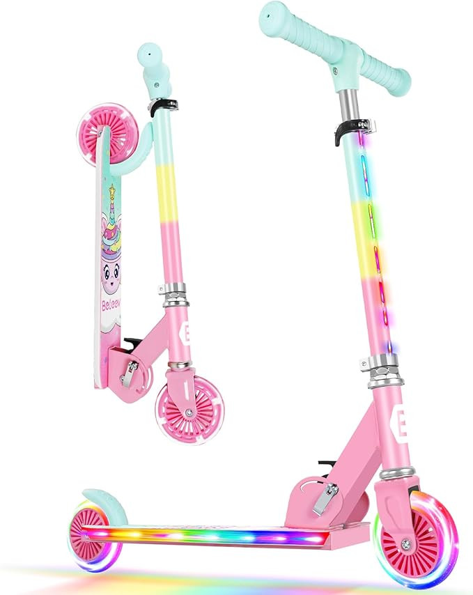 BELEEV V2 Scooters for Kids with Light-Up Wheels & Stem & Deck, 2 Wheel Folding Scooter for Girls... | Amazon (US)