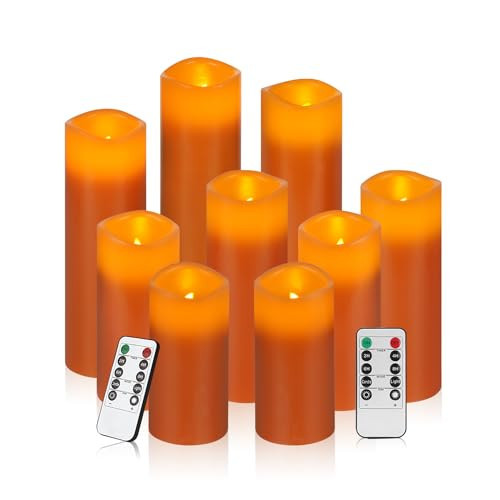 Vinkor Flameless Candles Battery Operated Candles Real Wax Pillar LED Candles with 10-Key Remote and Cycling 24 Hours Timer (Orange Set of 9) | Amazon (US)
