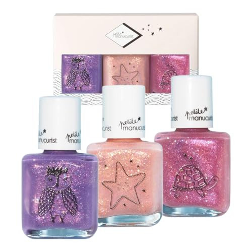 Manucurist Kids Nail Polish Set Betty, Scarlett, Stella - Glitter Raspberry Pink, Pale Pink, Purple - Water Based Non Toxic - From 3 Years Old - Christmas Gifts - Stocking Stuffers - Gift Box | Amazon (US)