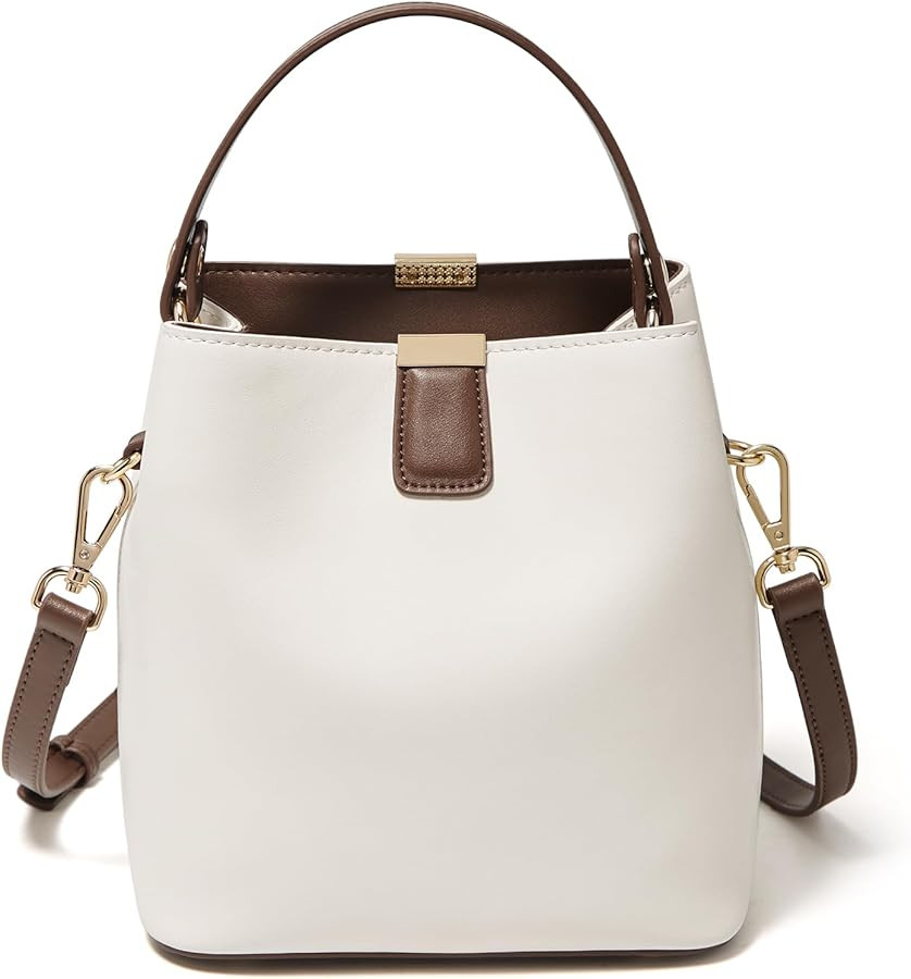 FOXLOVER Women's Small Split Leather Bucket Bag Lady Handbag Stylish Hobo Female Bag Purse | Amazon (US)