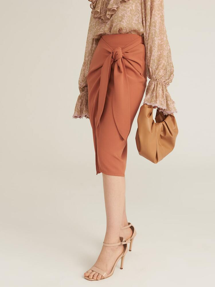 MOTF PREMIUM TIE FRONT SARONG WRAP SKIRT | SHEIN