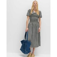 M&S Cotton Blend Gingham Dropped Waist Midi Dress Black Mix | Marks & Spencer (UK)