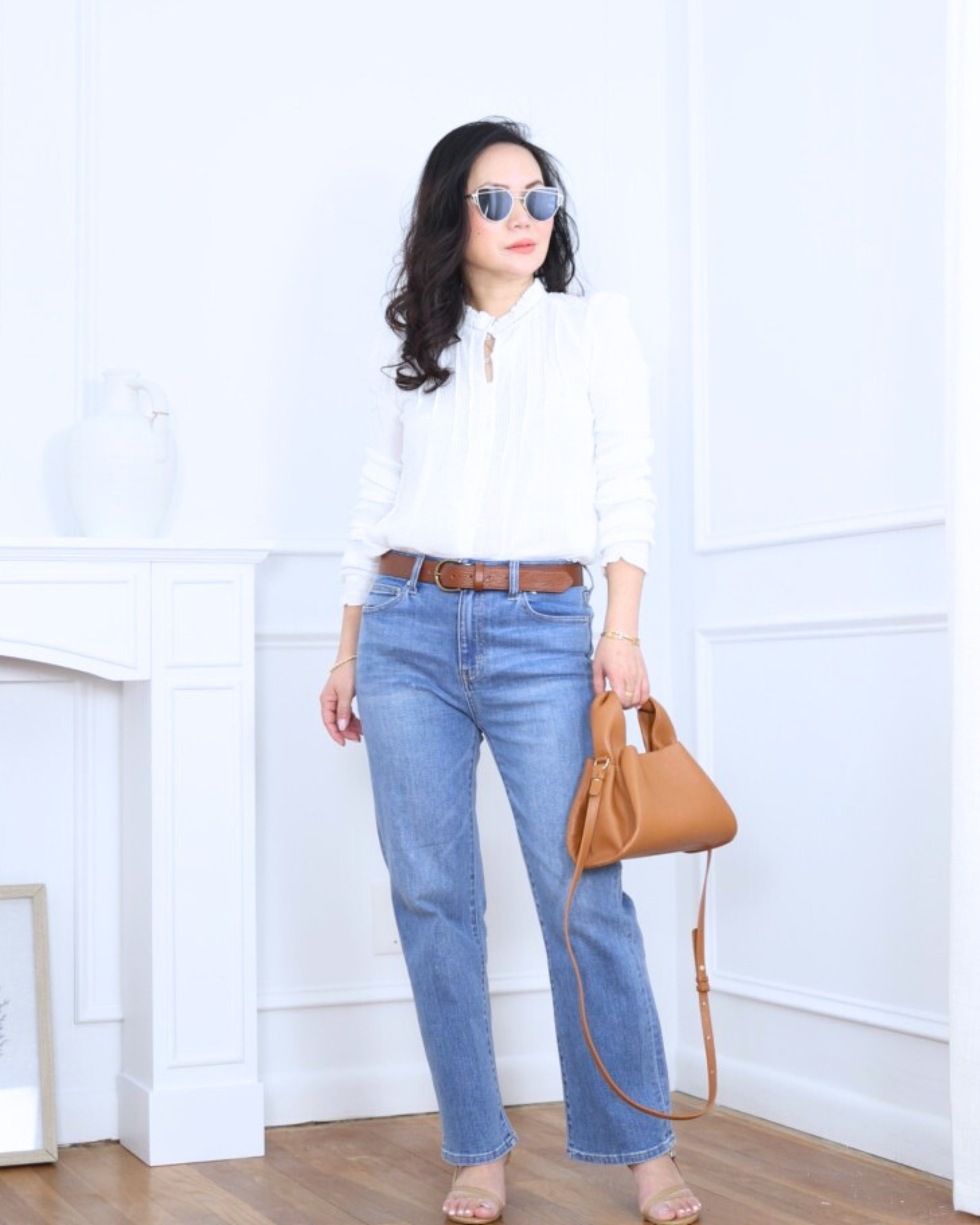 Textured cotton blouse from Quince paired with straight jeans and strappy heels — simple, feminine, and effortlessly polished for an easy day-to-night look.
 I'm 5'2, wearing size XS. 

 

#LTKOver40 #LTKootd #LTKPetite