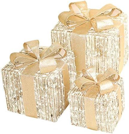 FEBUD Set of 3 Christmas Light Up Gift Boxes Lighted Christmas Boxes with Warm Light Red Present ... | Amazon (US)