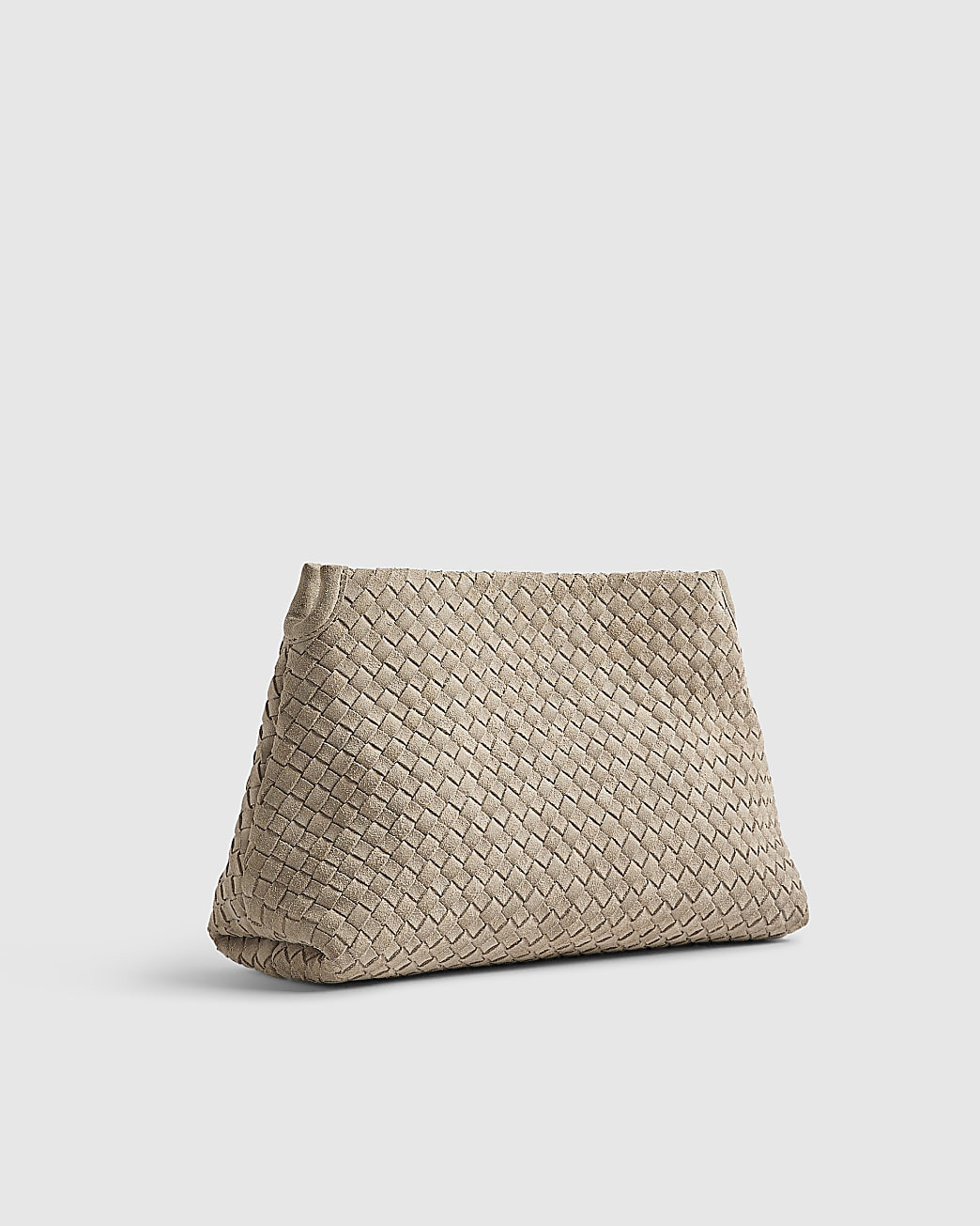 Grey Suede Squared Weave Clutch Bag | River Island UK & IE