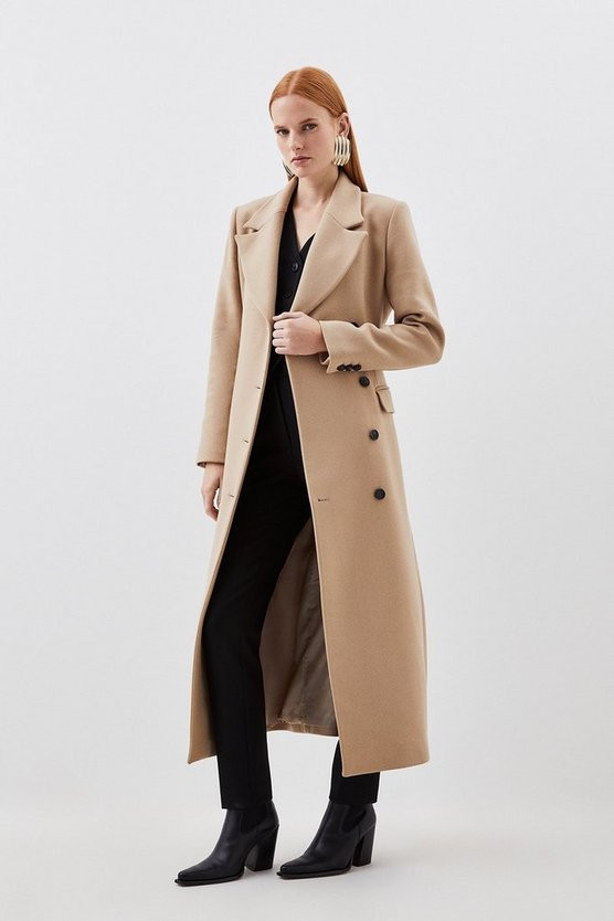Italian Manteco Wool Blend Tailored Single Breasted Maxi Coat | Karen Millen UK + IE + DE + NL