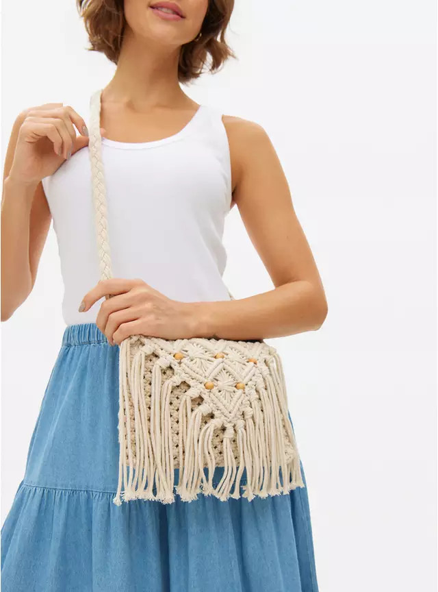 Cream Macrame Crossbody Bag One Size | Tu Clothing