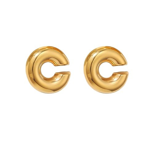 Chunky Gold Ear Cuff Earrings for Women Non Piercing,18K Gold Oversize Large Round Huggie Clip On Cartilage Wrap Cuff Earrings | Amazon (US)