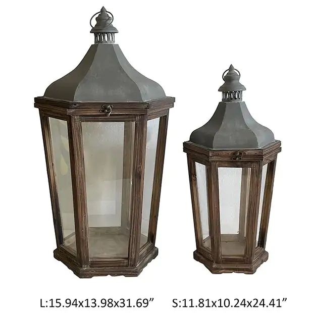 Stained Wood Lantern Set of 2 | Antique Farm House