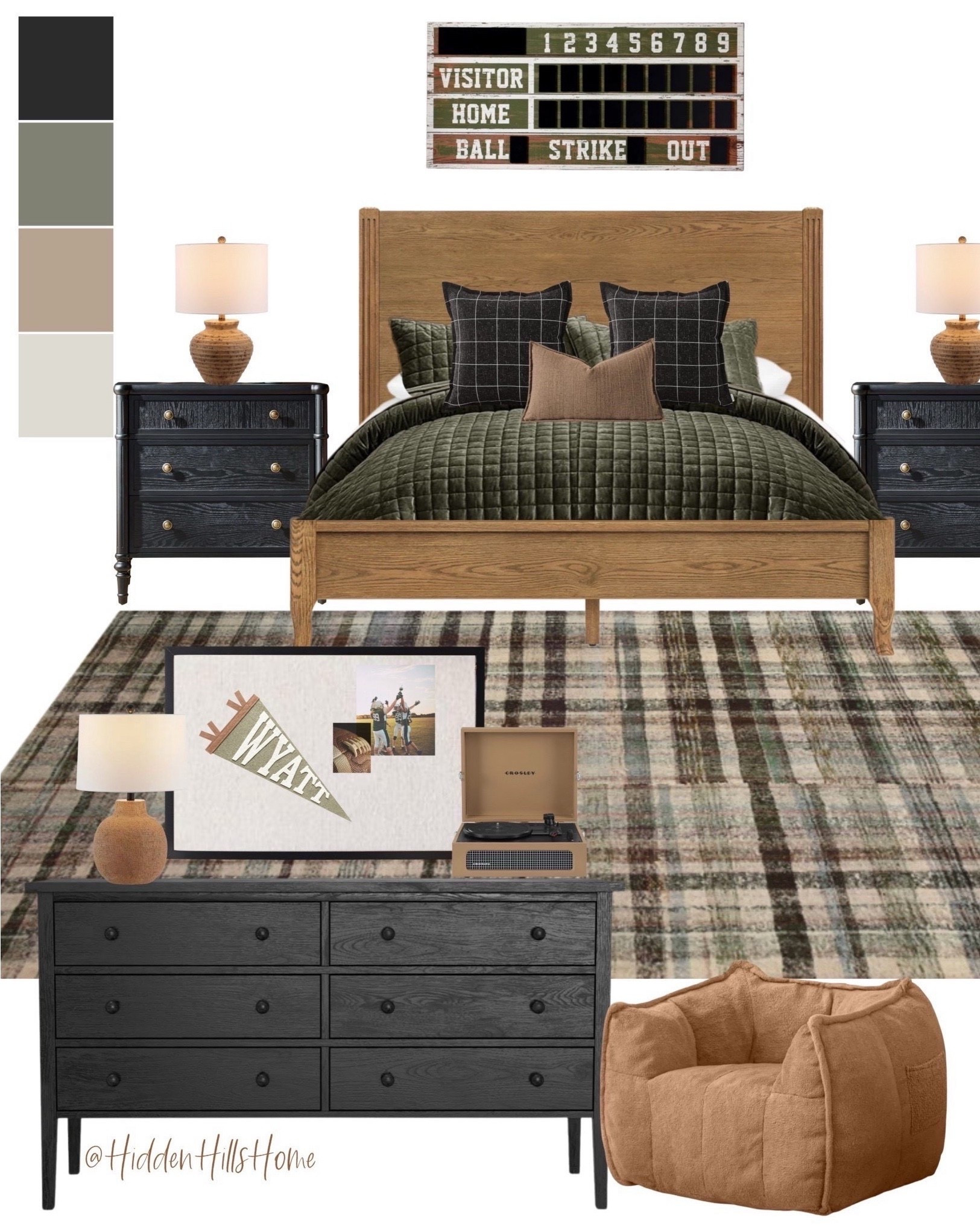 Masculine boys room decor mood board! Tween, preteen or teen boys bedroom design, home decor ideas, masculine room decor, bedroom rug, nightstands, dessser, sports themed bedroom ideas #boys

#LTKHome #LTKSaleAlert #LTKKids