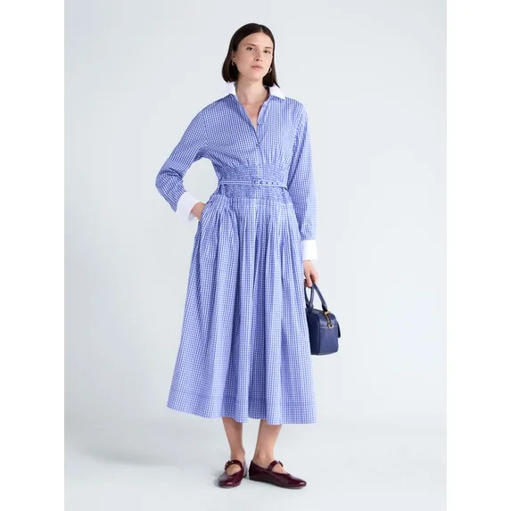 Free Assembly Women's and Women's Plus Belted Smocked Waist Denim Midi Shirtdress, Sizes XS-4X | Walmart (US)
