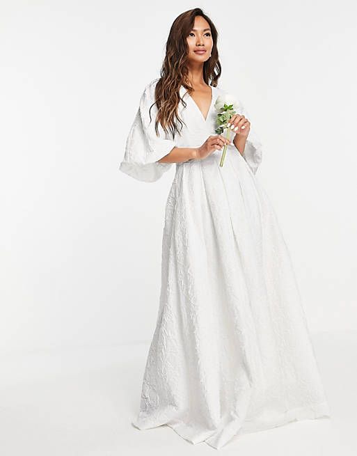 ASOS EDITION Winnie pleat waist wedding dress in textured floral | ASOS (Global)