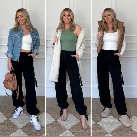 My favorite cargo pants styled 3 ways!! They’re so comfy and I’m in XS. Go with your true size. If you’re in between size down

#LTKfindsunder100 #LTKstyletip #LTKshoecrush