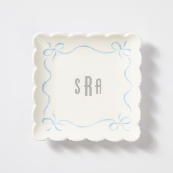 Bow Ceramic Catchall, Small Square, White-Light Blue | Mark and Graham