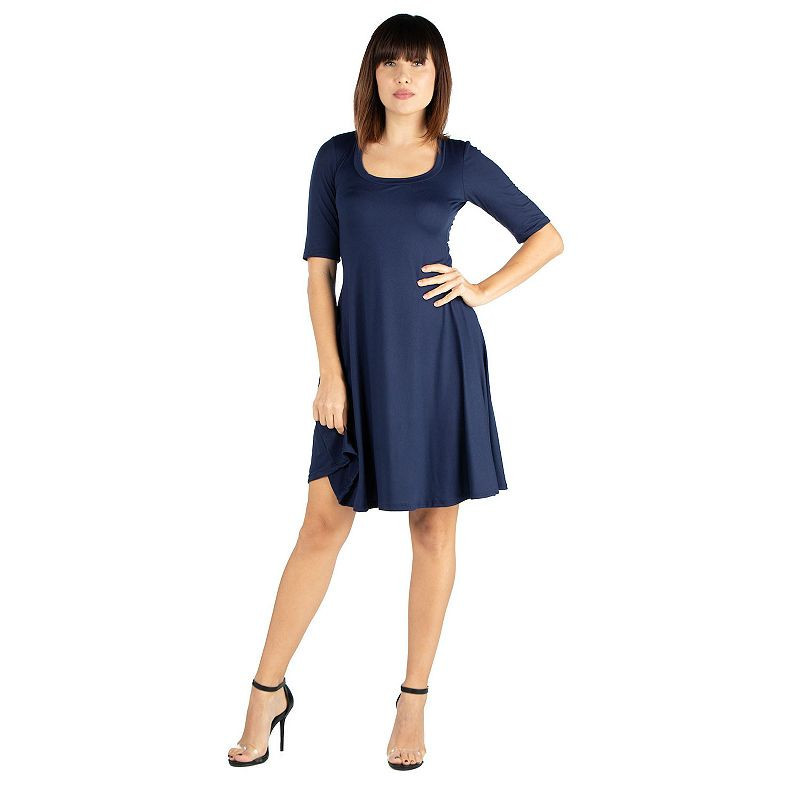 Women's 24seven Comfort Apparel Knee Length A-Line Dress, Size: Large, Blue | Kohl's