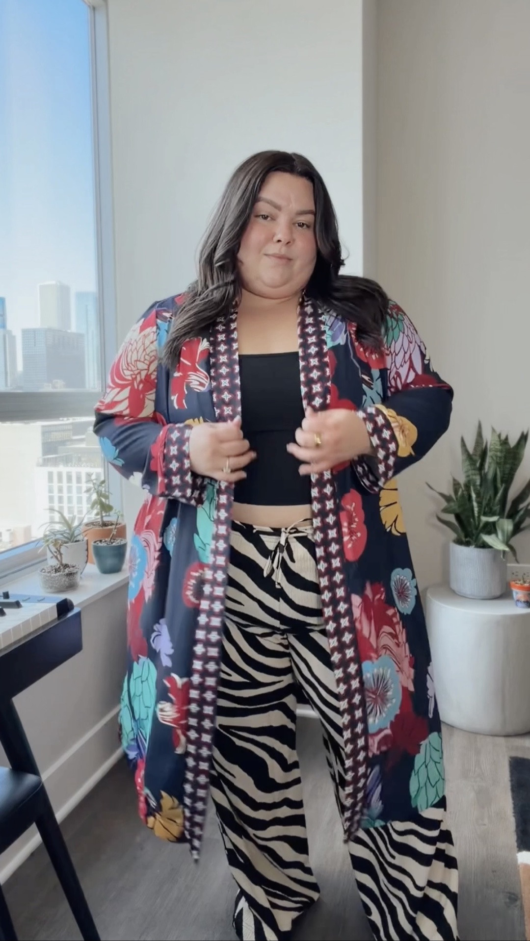 plus size outfit details: 
- kimono: @Eloquii  via Poshmark size 22/24
- zebra pants: H&M size XXL
- sneakers: Marc Jacobs
- pajamas: Show me your MuMu size 3X
- purse: Coachtopia

#LTKgrwm #LTKMidsize #LTKPlusSize