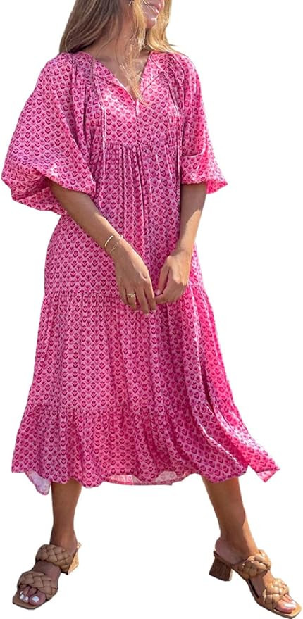 miduo Womens Loose Fit Casual Summer V Neck Half Sleeve Bohemian Geometric Pattern Maxi Long Dres... | Amazon (US)
