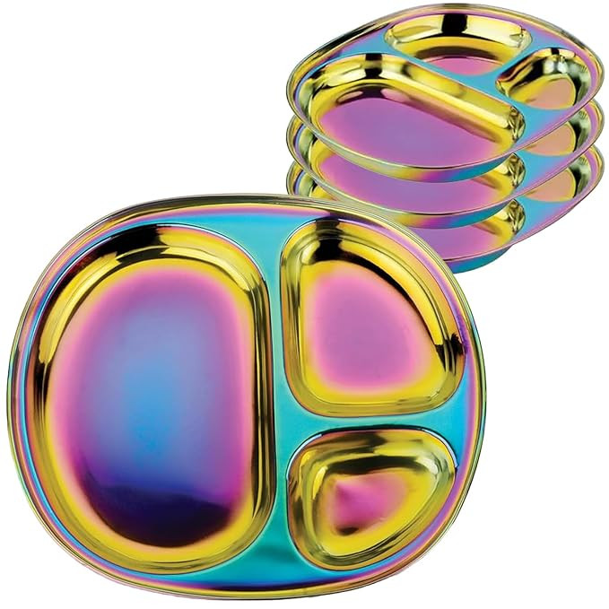Ahimsa Stainless Steel Plates For Kids, Pediatrician Designed Colorful Divided Plates for Toddler... | Amazon (US)