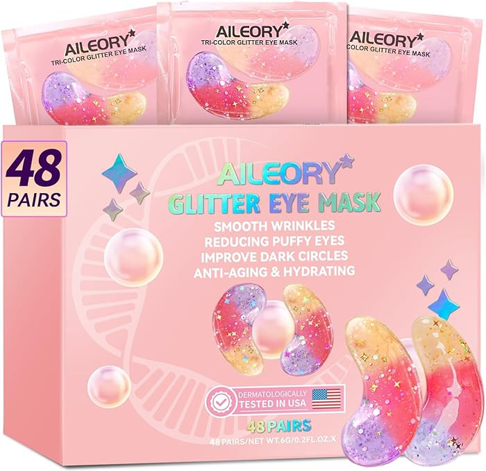 Under Eye Patches (48 Pairs) - New Tri-color Glitter Eye Gel Pads for Dark Circles Puffy Eyes,Und... | Amazon (US)