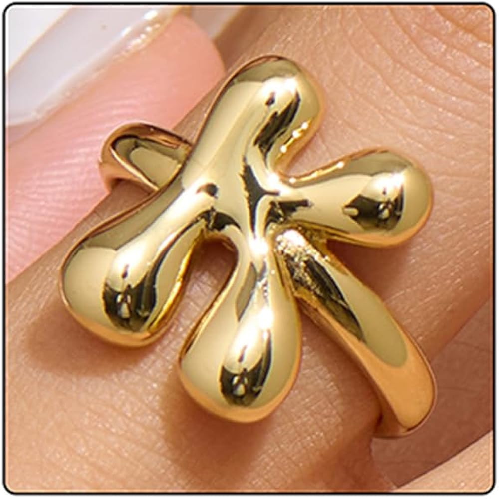 Bubble Initial Gold Ring For Women,Dainty Balloon Letter Rings 14k Gold Plated Open Alphabet A-Z ... | Amazon (US)