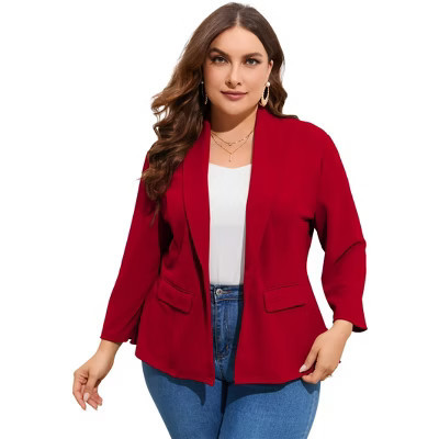The Plus Size Women Blazer features ruffle hem, pockets, solid color,perfect for dressing up or down, making it a versatile addition to your wardrobe. | Target