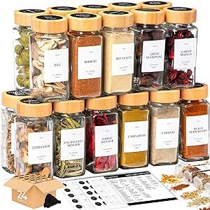 Glass Spice Jars with Labels Bamboo, 24 pcs 4 oz Seasoning Containers Set, Spice Containers with ... | Amazon (US)