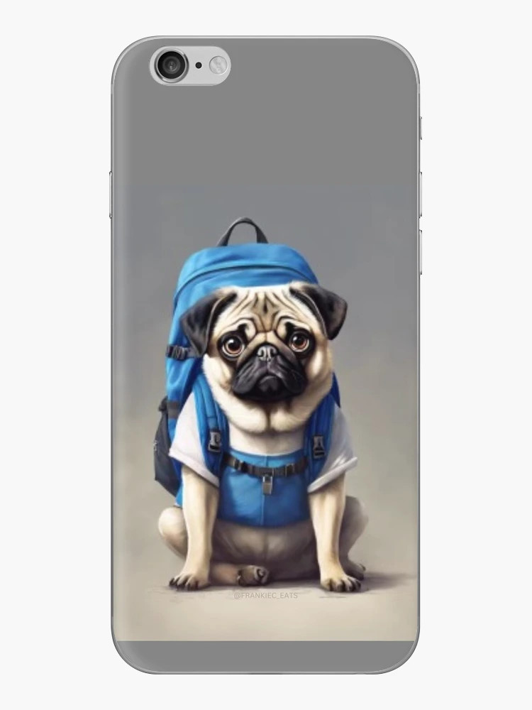 Pug with a blue backpack  iPhone Skin | Redbubble (US)