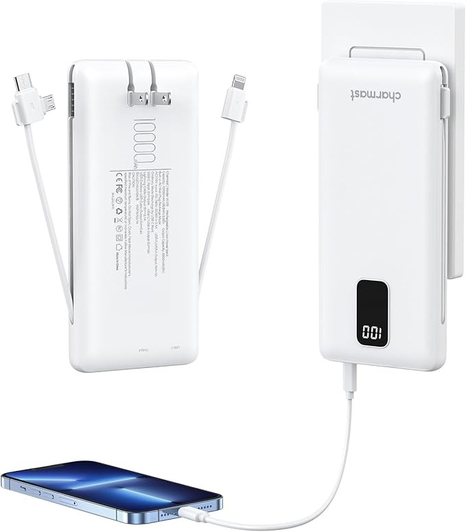 charmast Portable Charger with Built-in Cables and Wall Plug, 10000mAh USB C Portable Power Bank,... | Amazon (US)