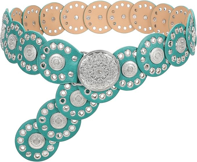 WHIPPY Western Belts for Women Vintage Disc Waist Belts Concho Leather Belts Boho Waist Belt for ... | Amazon (US)