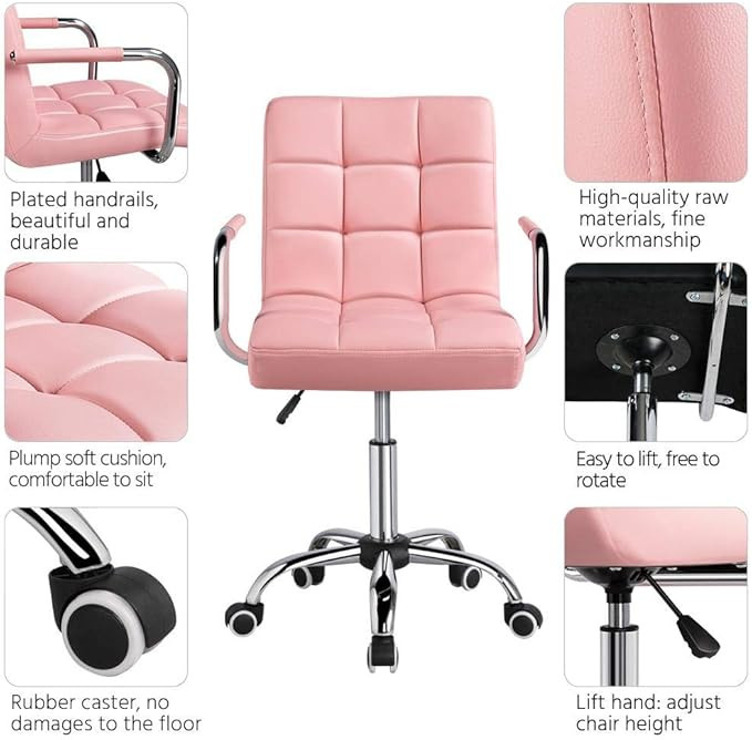 YAHEETECH Desk Chairs with Wheels/Armrests Modern PU Leather Office Chair Height Adjustable Home ... | Amazon (US)