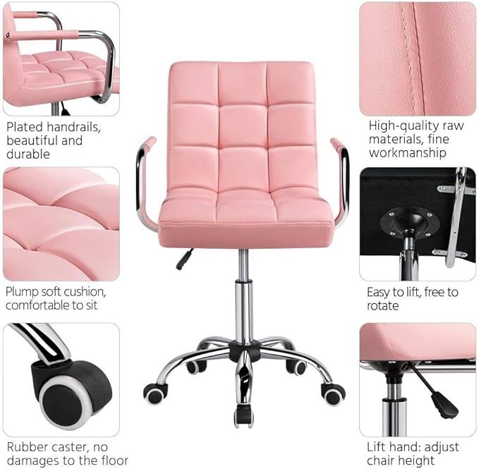 YAHEETECH Desk Chairs with Wheels/Armrests Modern PU Leather Office Chair Height Adjustable Home ... | Amazon (US)
