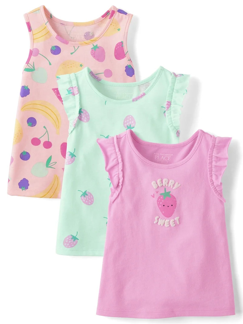 The Children's Place Toddler Girls Sleeveless Puff Print Tank Top, 3-Pack, Sizes 12M-5T | Walmart (US)
