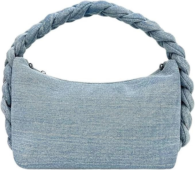 Denim Purses Women Jean Clutch Handbags Chain Satchel Tote Knot Woven Top Handle Trendy Shoulder ... | Amazon (US)