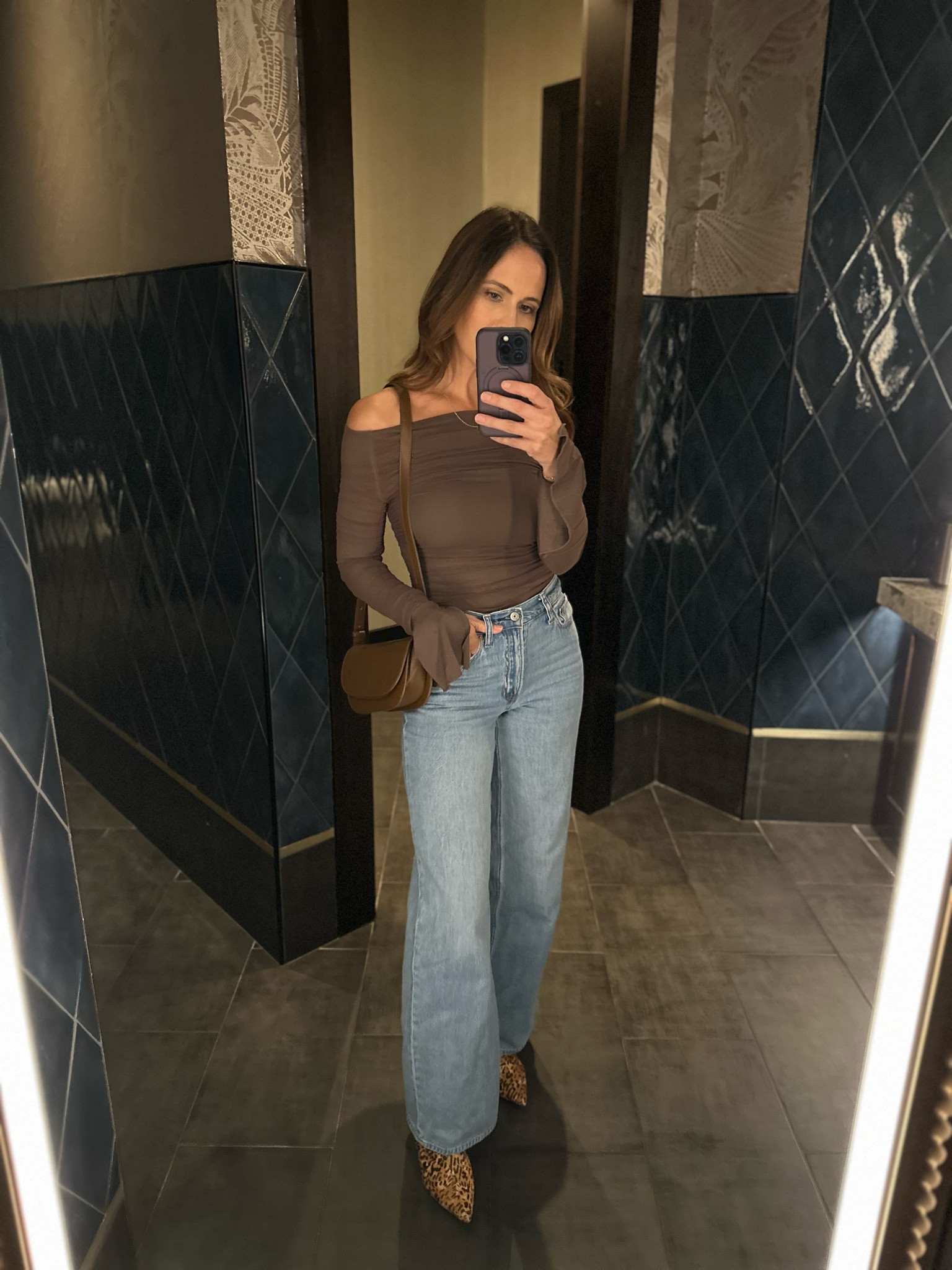 Date Night outfit 

5’7” top small. Jeans 24 tall 
Shoes 8.5 

Top: got the chocolate shade

Purse (Amazon pic shows a leather chain strap- it comes with both straps. Using the solid normal strap) 
Shoes- leopard kitten heels 

#LTKSaleAlert #LTKShoeCrush #LTKFindsUnder100