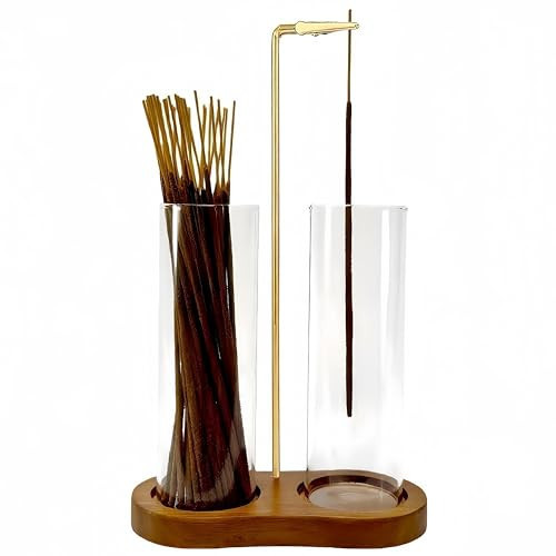Moocervi Glass Incense Holder,2 in 1 Incense Sticks Burner Holder with Storage,Hang Upside Down Incense Holder for Sticks with Glass Ash Catcher for Meditation Yoga Spa Room Decor (Brown) | Amazon (US)