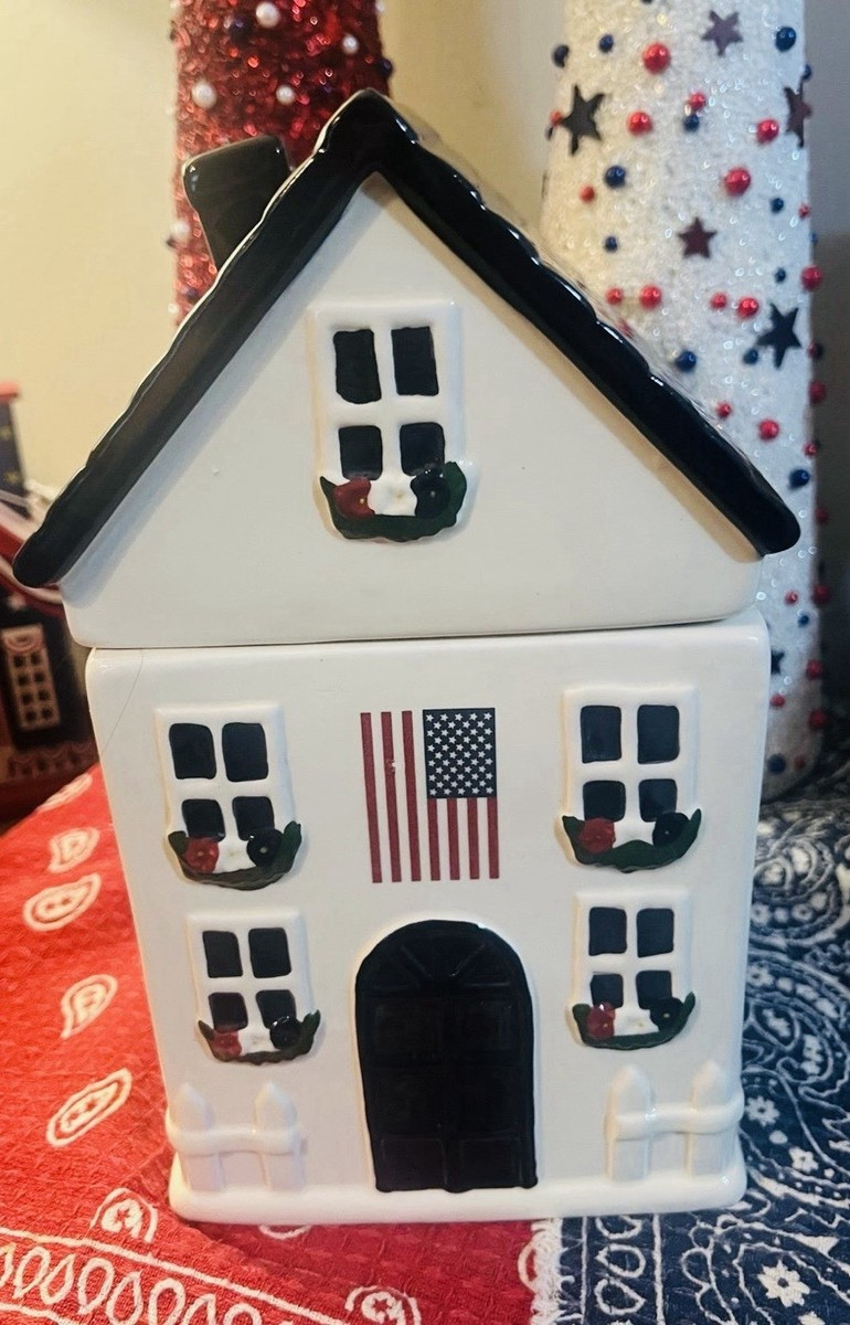 🇺🇸NWT Dabney Lee XL Ceramic Americana House Cookie Jar/Canister | eBay US