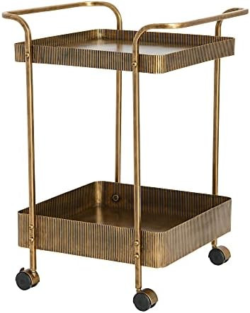 Creative Co-Op Ribbed Square Trolley Bar cart, Aged Brass | Amazon (US)