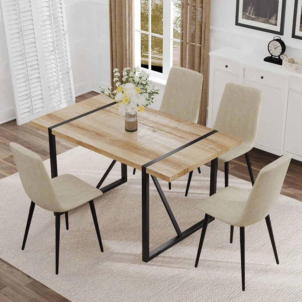 Dining Table Set for 4,5 Piece Dining Table Set,Modern Rectangle Dining Room Table Set,Kitchen Ta... | Amazon (US)