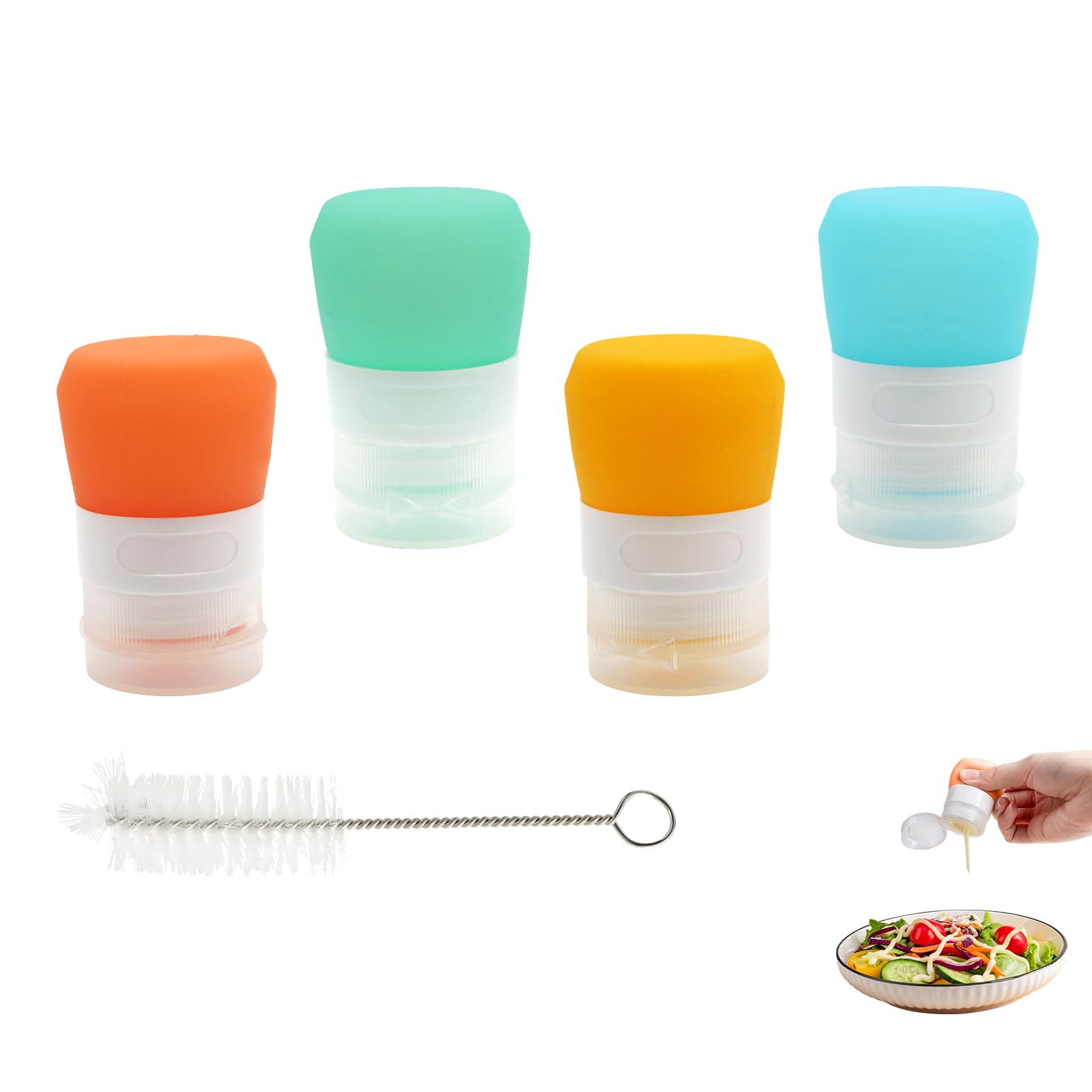 4 Pack Mini Silicone Squeeze Bottles, Leakproof Condiment Containers for Salad Dressing, Sauces, ... | Amazon (US)