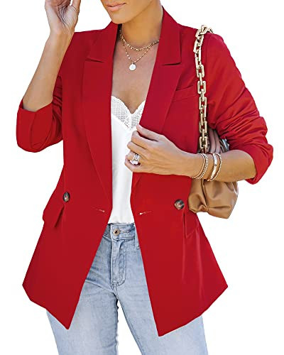 LookbookStore Oversized Blazers for Women Red Blazer for Women Blazers for Women Long Blazer Jacket True Red Blazer Jacket for Women Size Large Size 12 Size 14 | Amazon (US)