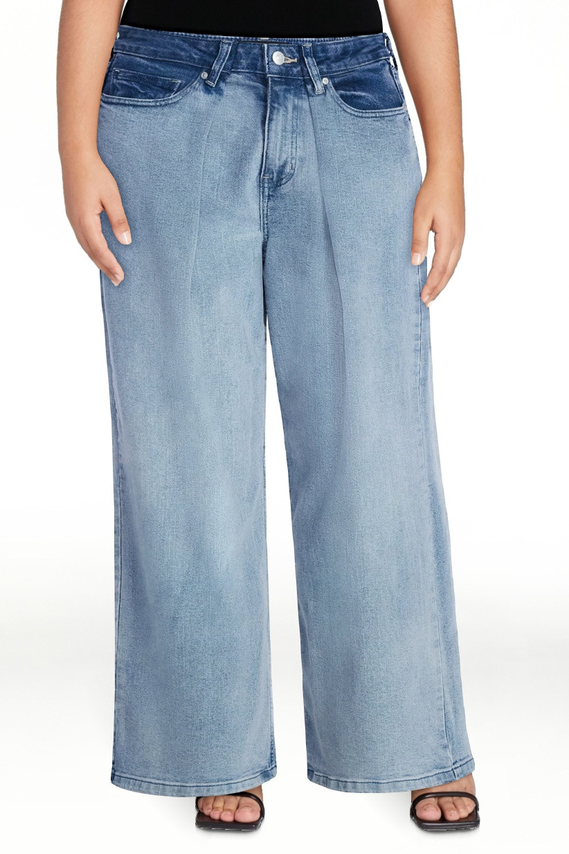 Scoop Women's and Women's Plus Mid-Rise Colorblock Wide Leg Jeans, Available in Short, Reg, and L... | Walmart (US)