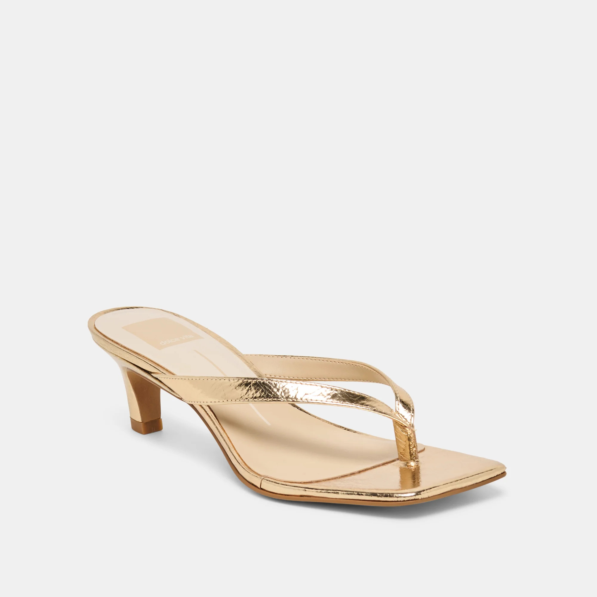 RAMIA Gold Distressed Leather Thong Heels | Dolce Vita | DolceVita.com