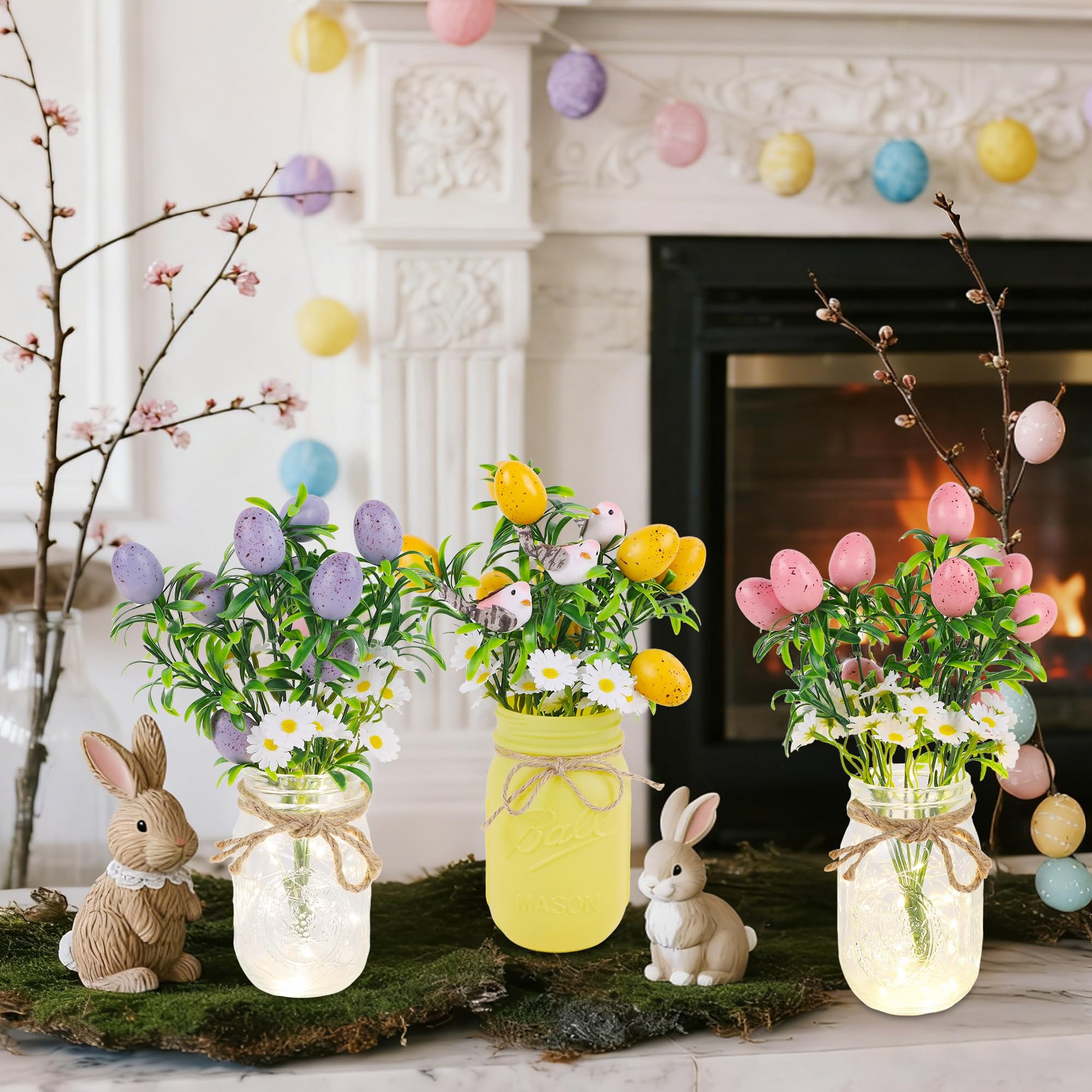 DR.DUDU Easter Decorations for Home, Easter Table Centerpiece with Egg Picks in Glass Vases, Wood... | Amazon (US)