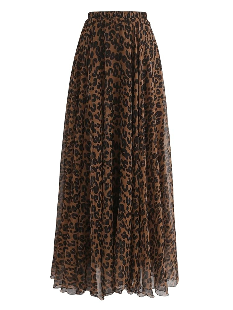 Verdusa Women's Leopard Print Skirt Y2k Goth High Waist Ruffled Pleated Flowy Long Skirts | Amazon (US)