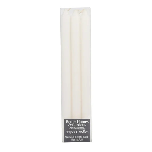 Better Homes &amp; Gardens, White Unscented Indoor Set of 12, 12" Taper Candles, Burn Time of 12 ... | Walmart (US)
